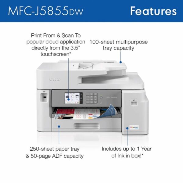 Brother MFC-J5855DW INKvestment Tank Color Inkjet All-in-One Printer - Image 2